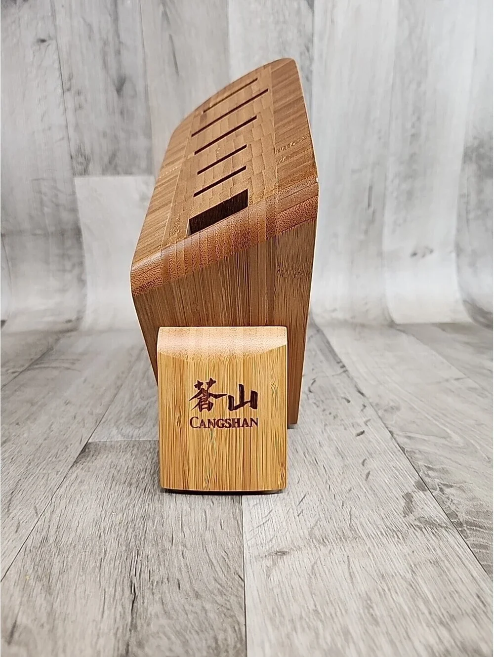 Cangshan Wood Knife Block Asymmetrical Freestanding 6 Slots Bamboo